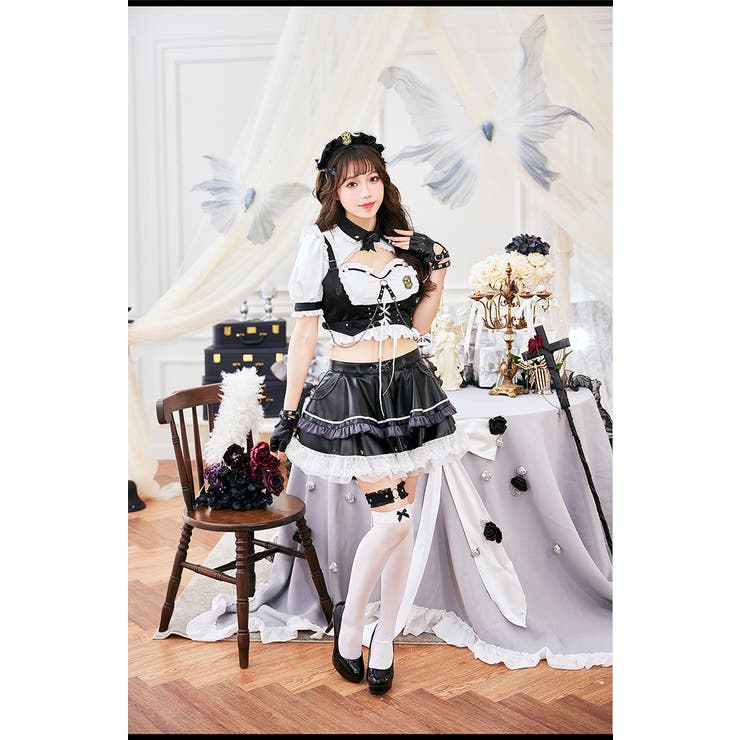 【美品】Malymoon マリームーン ロリータシフォンメイド　3点セット フリリーレザーポリスメイド[品番：MYMT0000978]｜Malymoon