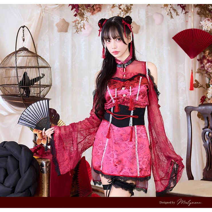 マリームーン スリットチャイナ 赤 楽天市場】ハロウィン コスプレ 《花柄/丸玉柄》 チャイナ 2柄