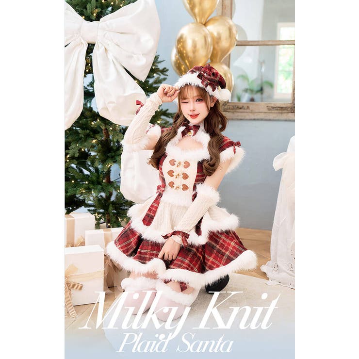 ミルキーニットダッフルチェックサンタ[品番：MYMT0001072]｜Malymoon