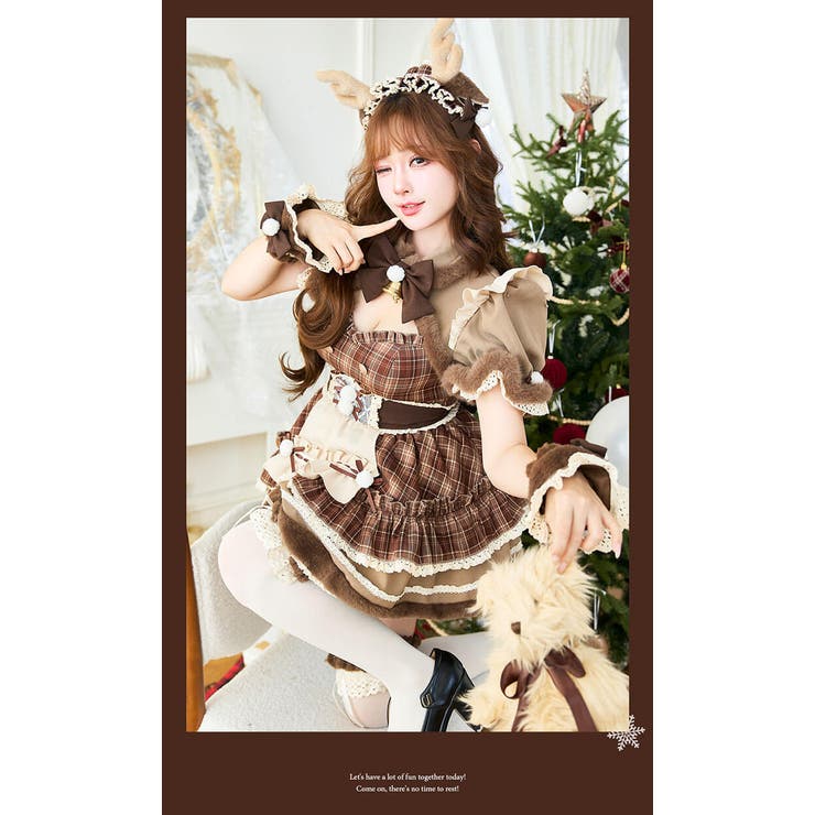チョコチェックトナカイノエルドメイド[品番：MYMT0001087]｜Malymoon