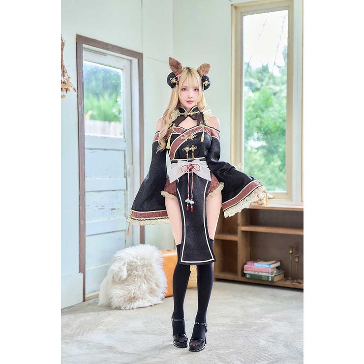 ブラックチャイナテールホースドレス[品番：MYMT0001113]｜Malymoon