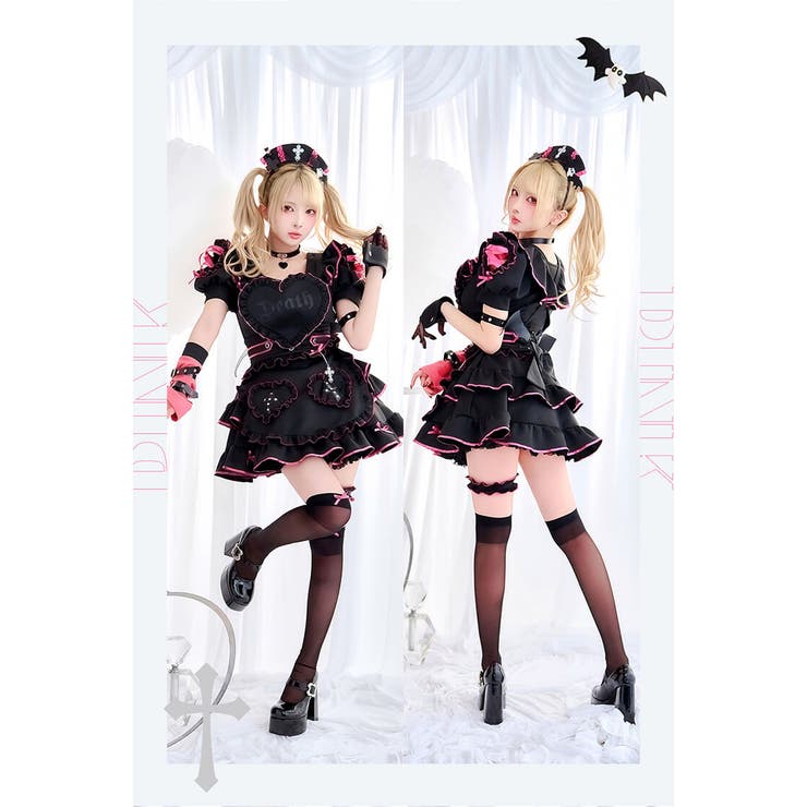 ブラック×ビビッドピンク | ハートヴァンパイアナース《オリジナルコスプレ15点セット》【Malymoon マ… | Malymoon 