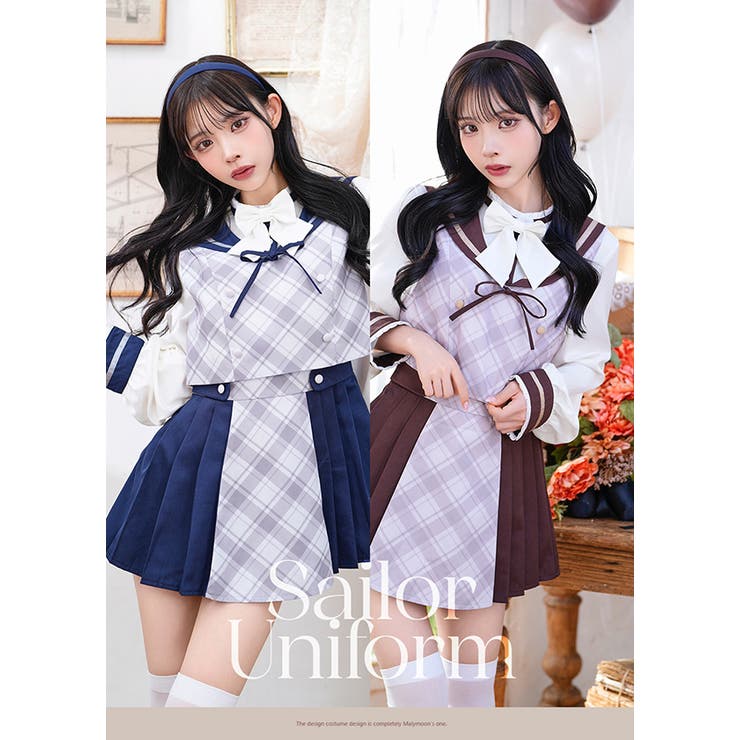 クラシカルダブルリボンセーラー[品番：MYMT0000620]｜Malymoon