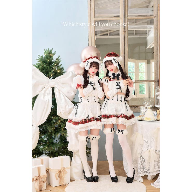 マリームーン　ミルクニットフレーズたれ耳サンタドレス　セパレートタイプ ミルクニットフレーズたれ耳サンタドレス[品番：MYMT0001114