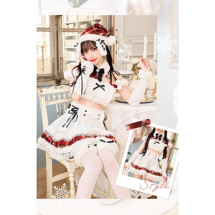 マリームーン　ミルクニットフレーズたれ耳サンタドレス　セパレートタイプ ミルクニットフレーズたれ耳サンタドレス[品番：MYMT0001114