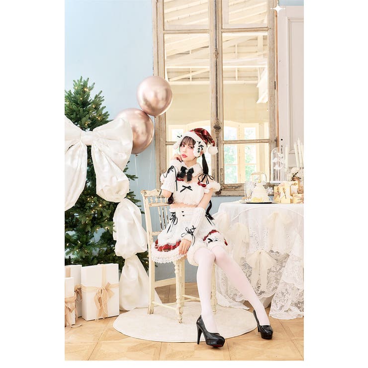 ミルクニットフレーズたれ耳サンタドレス[品番：MYMT0001114