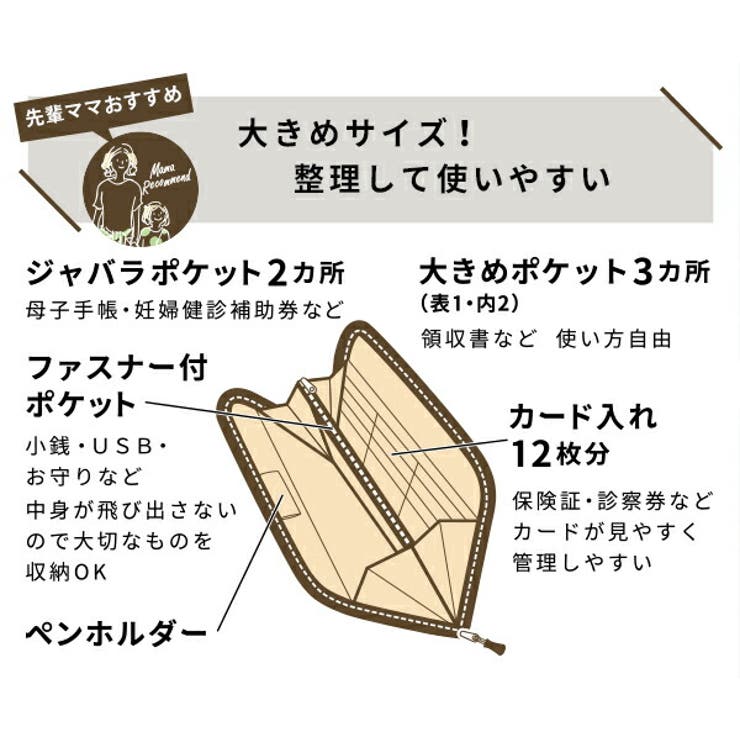母子手帳ケースジャバラタイプファスナーおしゃれマルチケースたっぷり収納マタニティ入院産後授乳育児雑貨