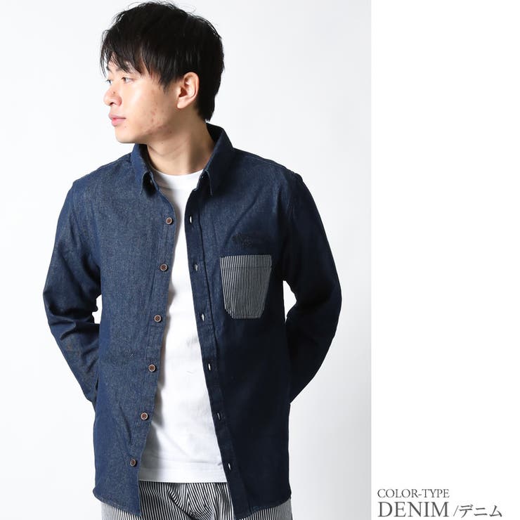 45R シャツデニムのカットワークMシャツ ヒッコリー