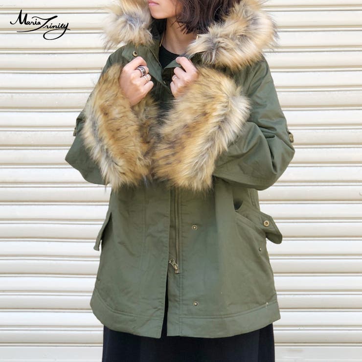 袖口のボリュームあるファーが可愛い♪綿ツイル袖ファー付き薄中わた