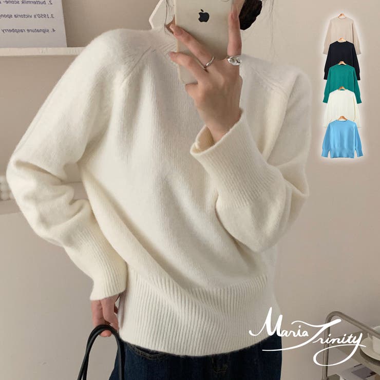 カシミヤタッチプチハイネックニットトップス セーター プルオーバー 