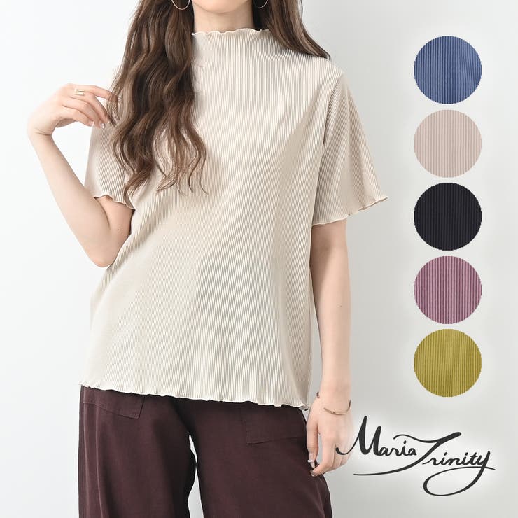 くすみカラープリーツ素材メロー半袖トップス 春夏 メロウトップス
