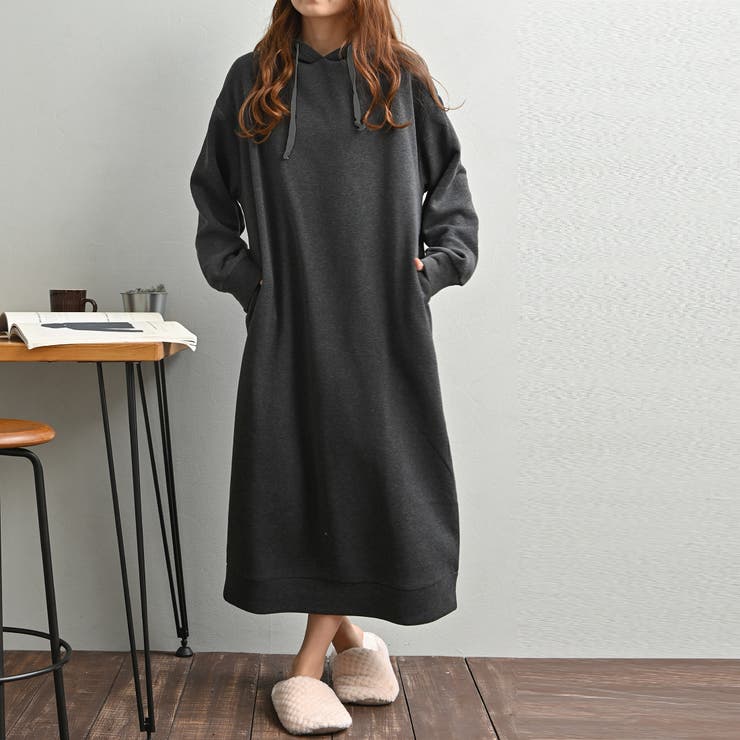 裏起毛パーカーマキシ丈ワンピース！ゆったりサイズ部屋着 ゆったり