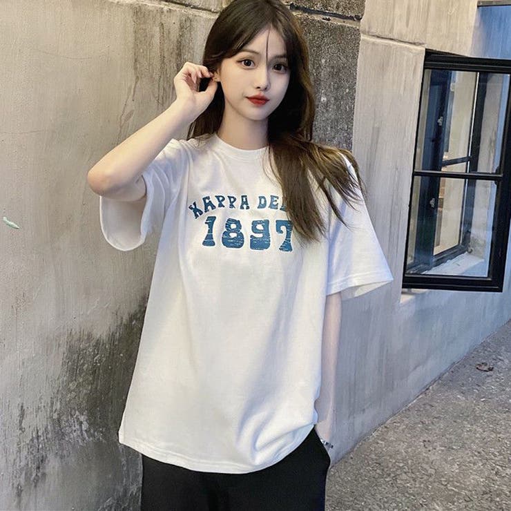 ロゴプリントTシャツ オーバーサイズ 韓国ファッション 夏[品番