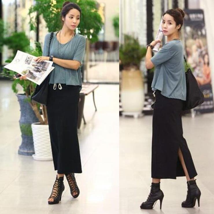 細リブで華奢見え◎ボディラインが綺麗に見えるぴったりタイトスリット