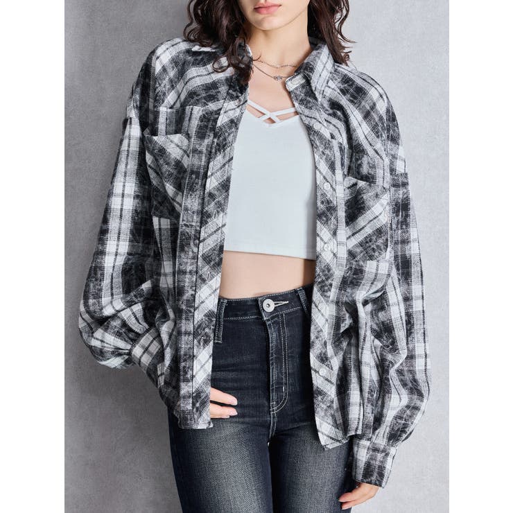 processing checkered print looseシャツ[品番：MKSW0065879