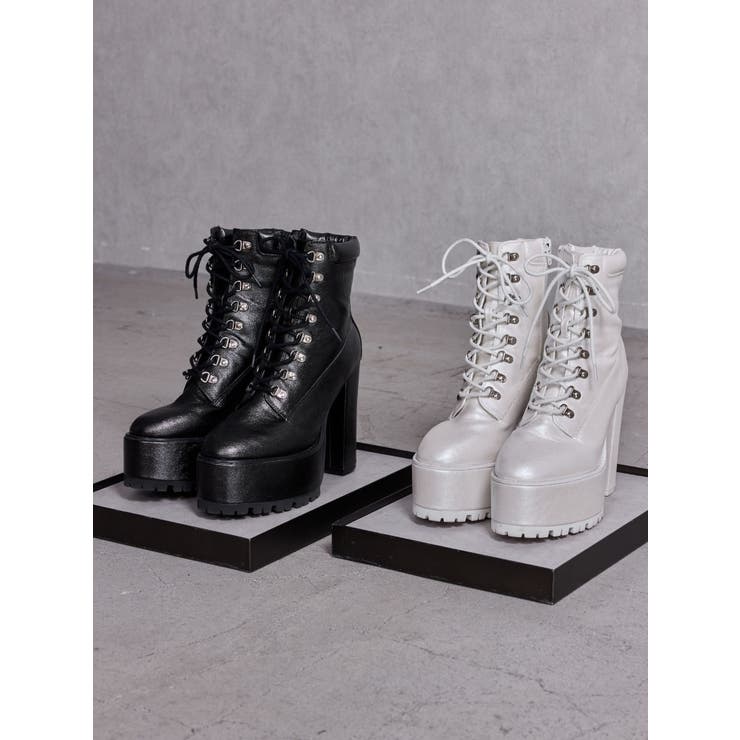 shiny lace upタンクソールショートブーツ | GYDA | 詳細画像1 