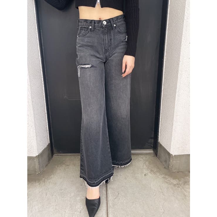 ハイウエストレースデザインフレアデニムパンツ[品番