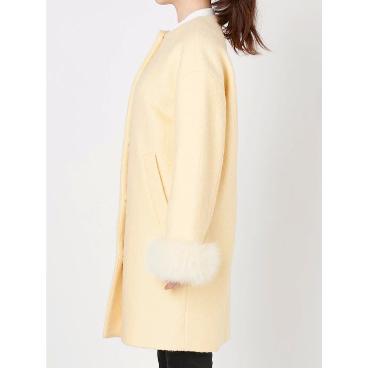 専用 美品 UJOH ウジョー モヘア 袖ファー ノーカラー ロングコート