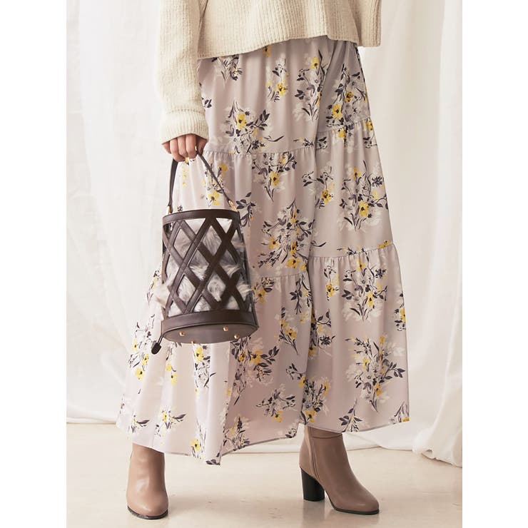 ベージュ | ヴィンテージフラワーティアードスカート | MERCURYDUO