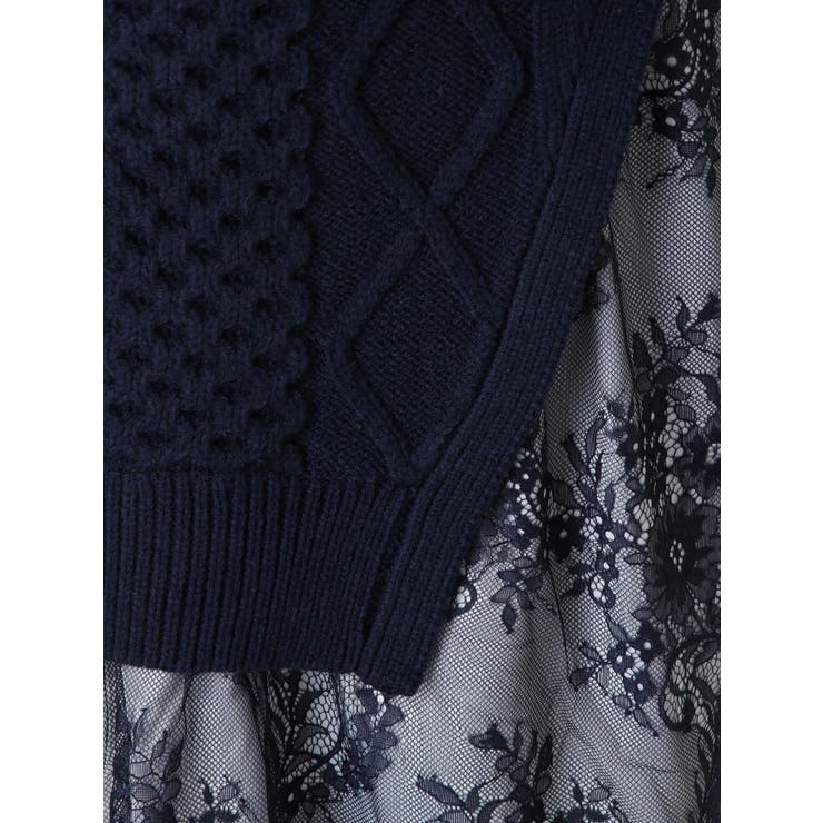 サイド切替レースドッキングケーブルニットワンピ[品番：MKSW0012265