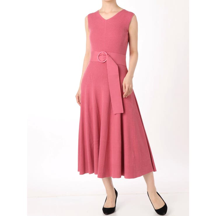 ベルト付リブロングニットワンピース[品番:MKSW0013291 ベルト付リブロングニットワンピース[品番:MKSW0013291