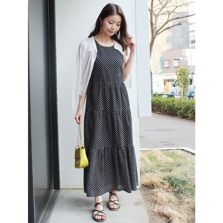ドット柄ティアードマキシワンピース[品番：MKSW0013358