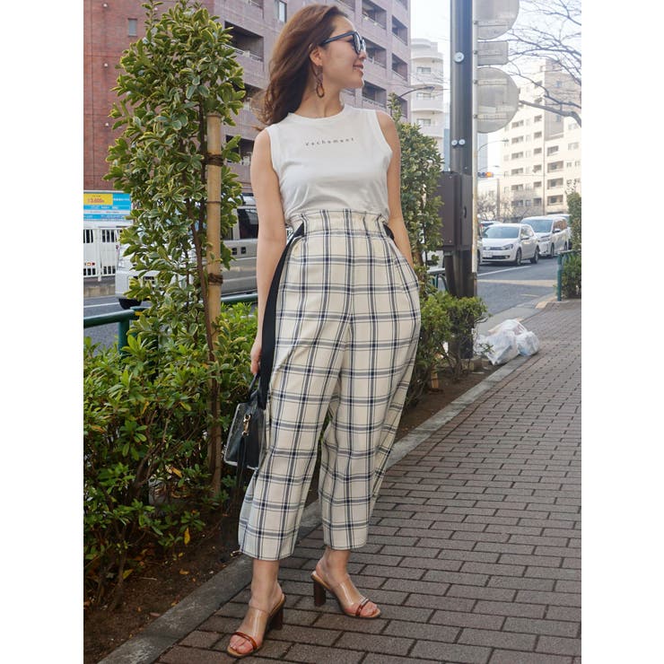 パーティを彩るご馳走や チェック柄ウエストリボン付フレアパンツ[品番：MKSW0013370 パンツ