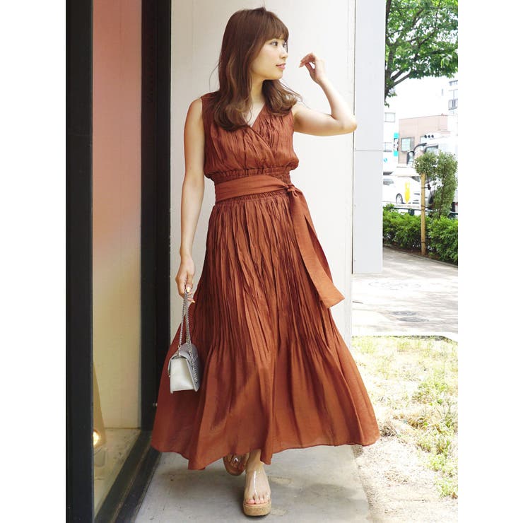 2WAYワッシャープリーツカシュールワンピース[品番：MKSW0021309
