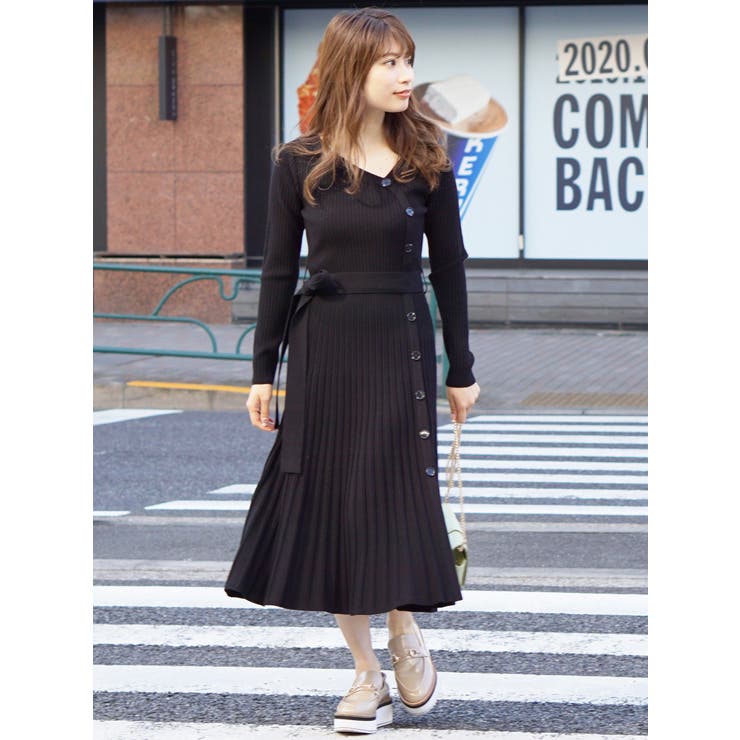 ロングスリーブアシメネックニットワンピース[品番：MKSW0027236