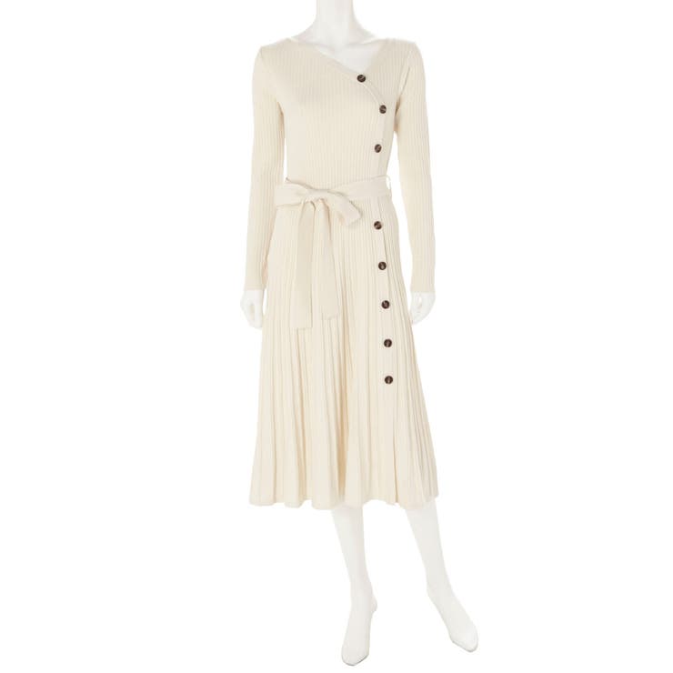 ロングスリーブアシメネックニットワンピース[品番：MKSW0027236