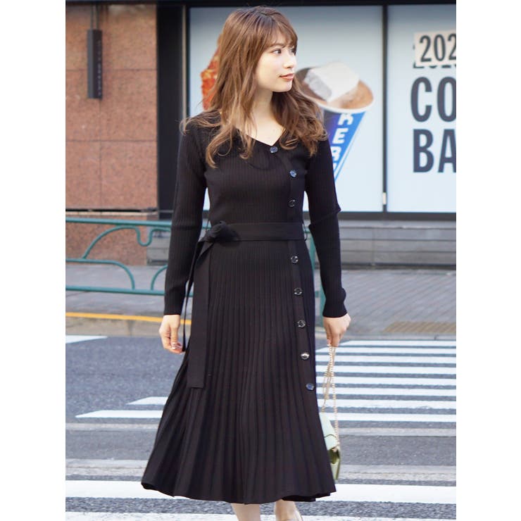 ロングスリーブアシメネックニットワンピース[品番：MKSW0027236