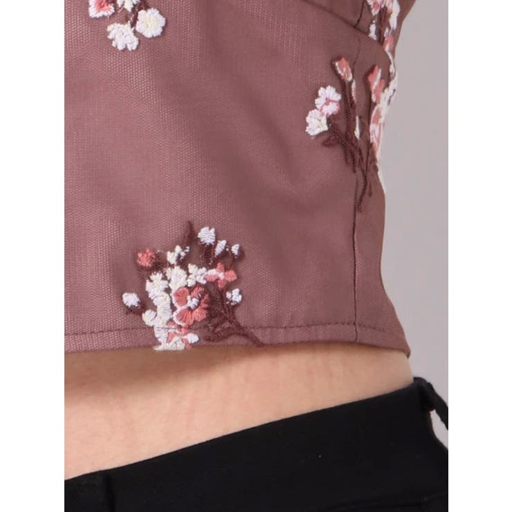 チュール刺繍レースアップブラウス[品番：MKSW0031373