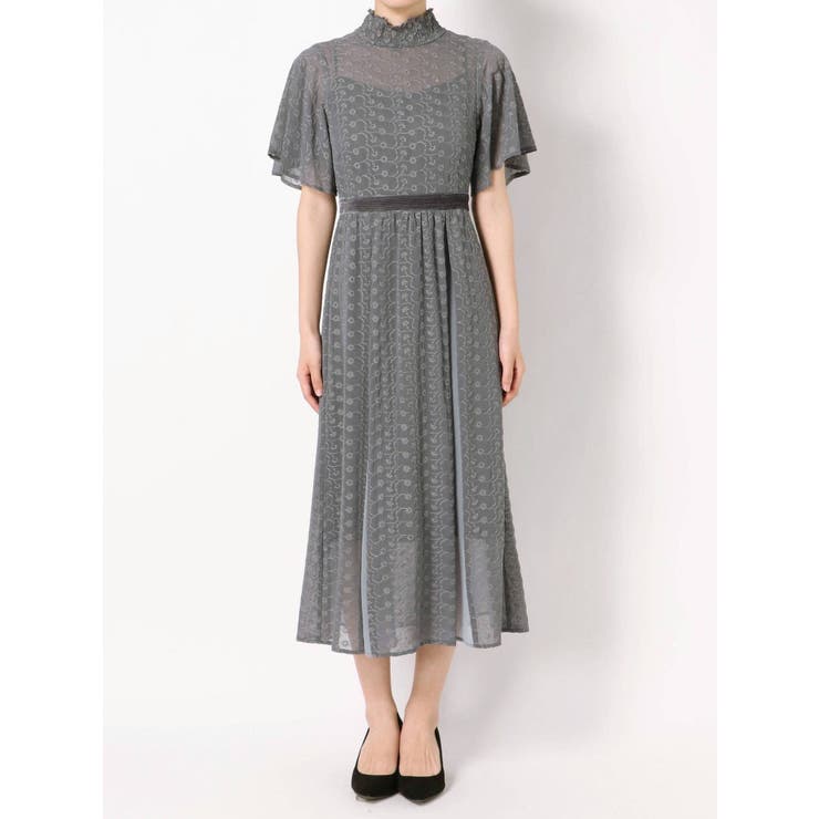 シフォンドッキングエンブロイダリードレス[品番：MKSW0032487