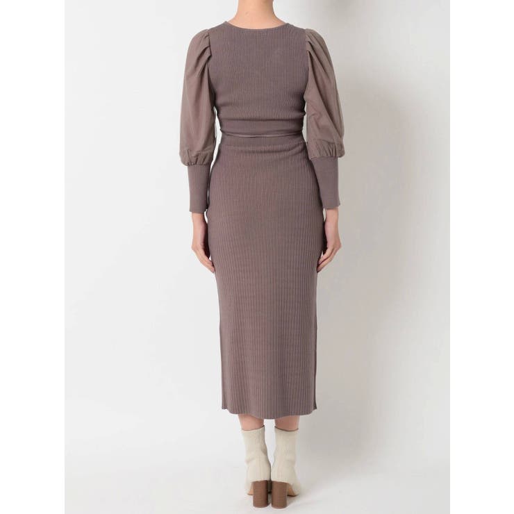 異素材スリーブカシュクールニットワンピース[品番：MKSW0033983  