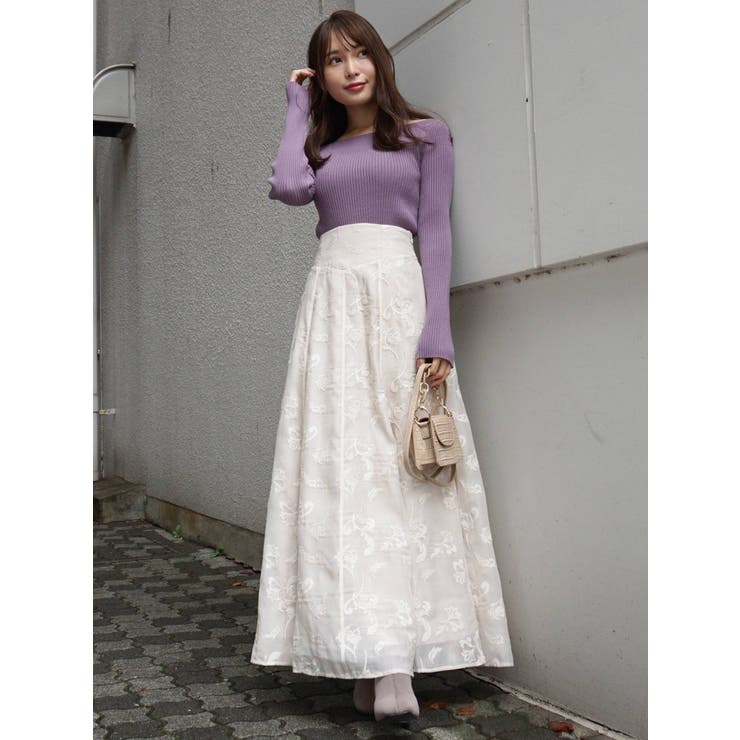 スカート エンブロイダリーオリジナル花柄刺繍バックレースアップ