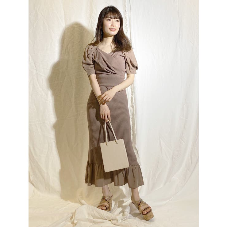 異素材ヘムロングニットワンピース[品番：MKSW0034524]｜MERCURYDUO 