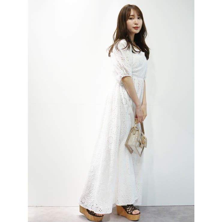 バックシャンカットワークレースワンピース[品番：MKSW0036711