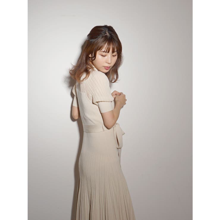 マーキュリーデュオ新品MERCURYDUOシフォンスリーブドッキングマーメイドニットワンピース アイボリーホワイト