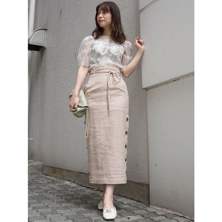 レースフロントギャザーパワショルブラウス[品番:MKSW0034578 レースフロントギャザーパワショルブラウス[品番:MKSW0034578