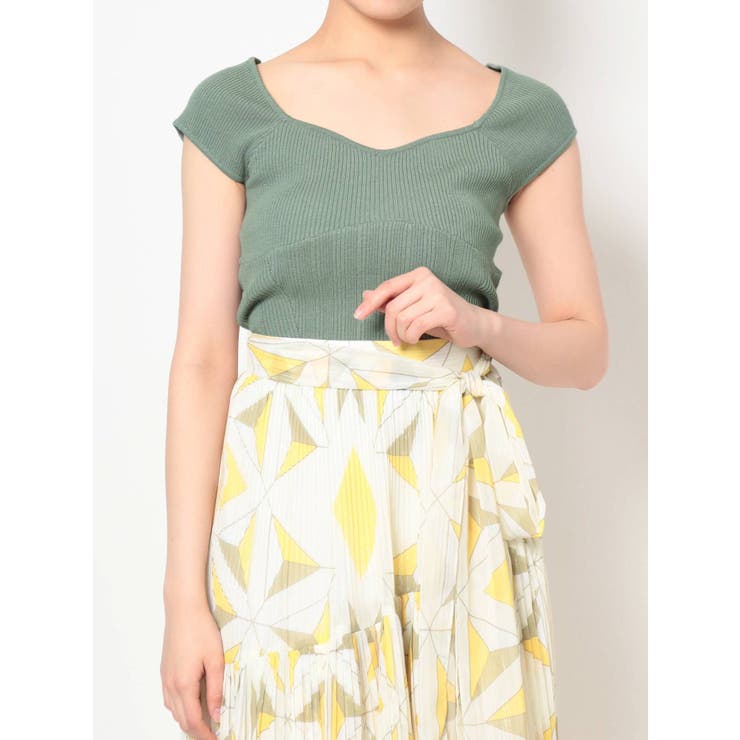 グリーン | ビスチェ風コンパクトランダムリブニット | MERCURYDUO