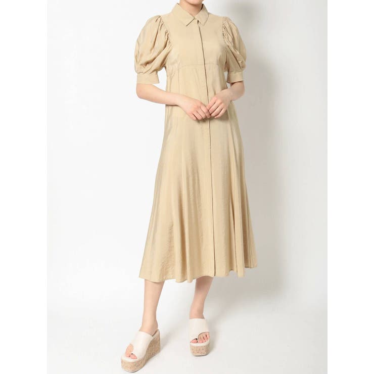 maikoroボリュームスリーブマーメイドギャザーワンピース 定価3万円 ギャザースリーブマーメイドシャツワンピース[品番：MKSW0038487