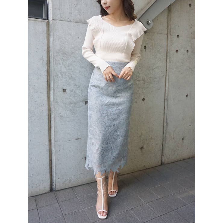 ロングスリーブ2WAYラッフルコンパクトリブニット[品番