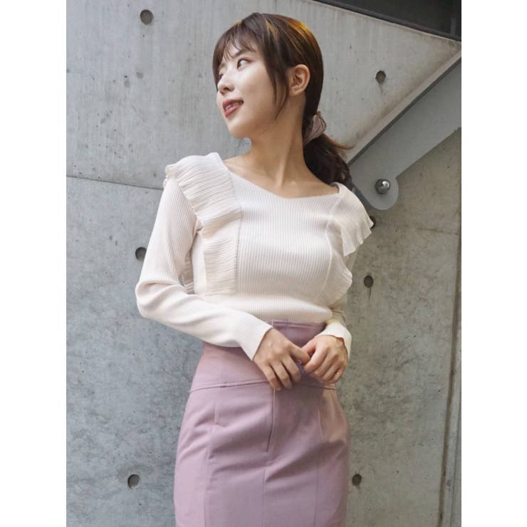 ロングスリーブ2WAYラッフルコンパクトリブニット[品番 ロングスリーブ2WAYラッフルコンパクトリブニット[品番