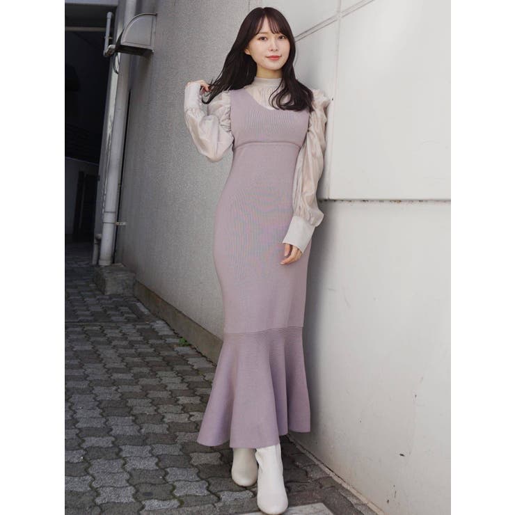 2WAYリボンパワショルニットドッキングワンピース[品番