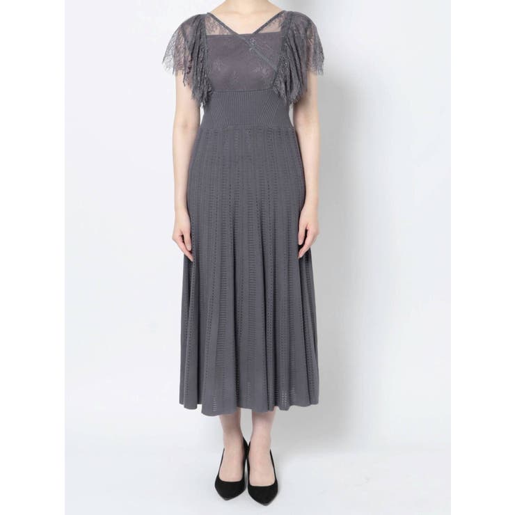 ニットドッキングレースカシュクールドレス[品番：MKSW0044072
