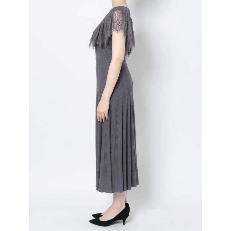MERCURYDUO カシュクール ニット 花柄 ミディ スカート 2点セット ニットドッキングレースカシュクールドレス[品番：MKSW0044072