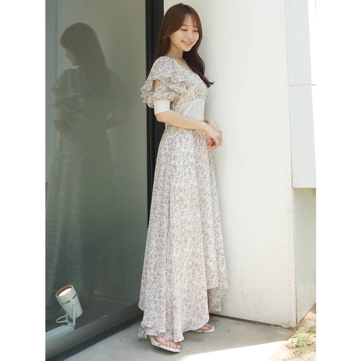 【関税込み】フローラル コットン混紡 コルセットワンピース Rirandture レースはぎコルセットワンピース （ネイビー