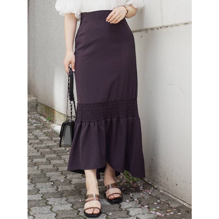 ダークブラウン | シャーリングデザインイレヘムマーメイドスカート | MERCURYDUO