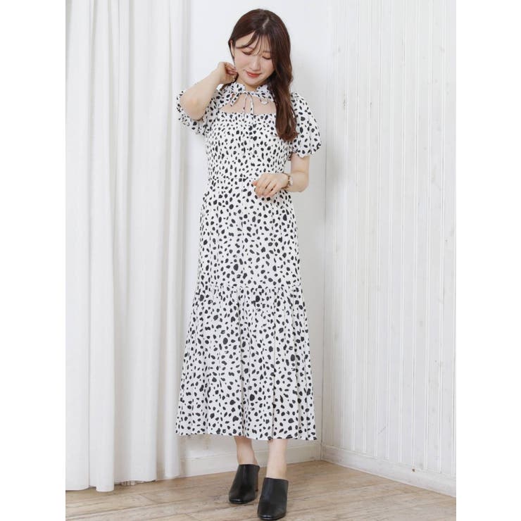2WAYペイントドットシャーリングワンピース[品番：MKSW0045658