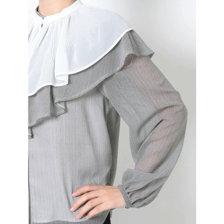 付け襟ヘリンボーンプリントブラウス | MERCURYDUO | 詳細画像9 